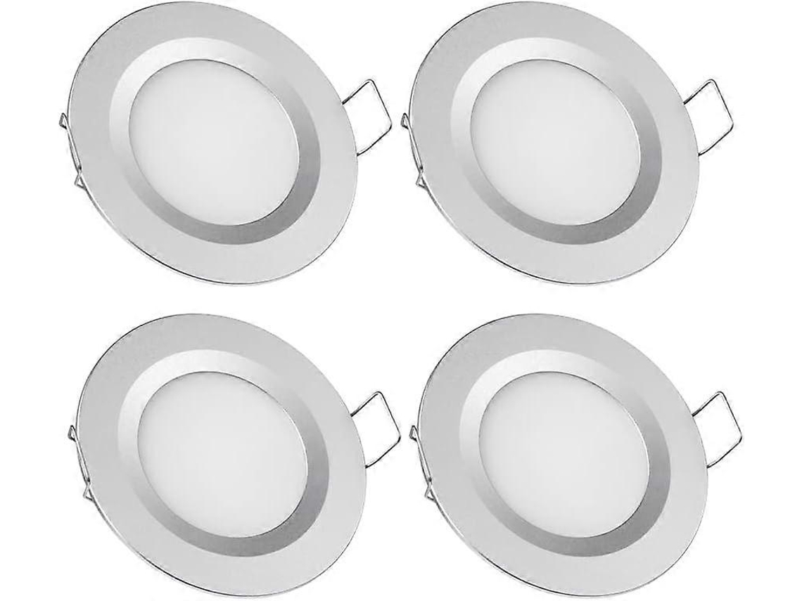 Rebe 4 Focos Empotrables Led 12v 3w 3200k Luz Cálida para Autocaravana Barco Van Cocina Baño (terminado Plata)