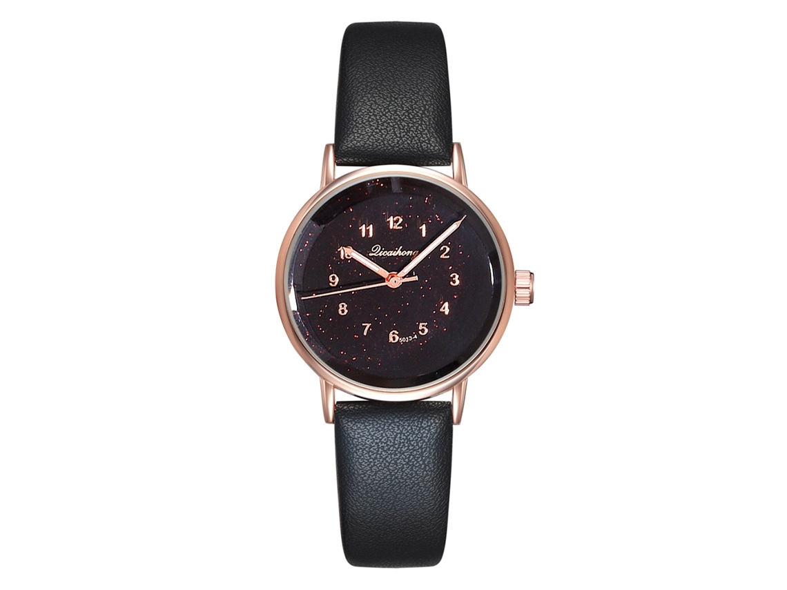 Relógio de Pulso Feminino de Quartzo com Mostrador Redondo Casual Bonito (preto)