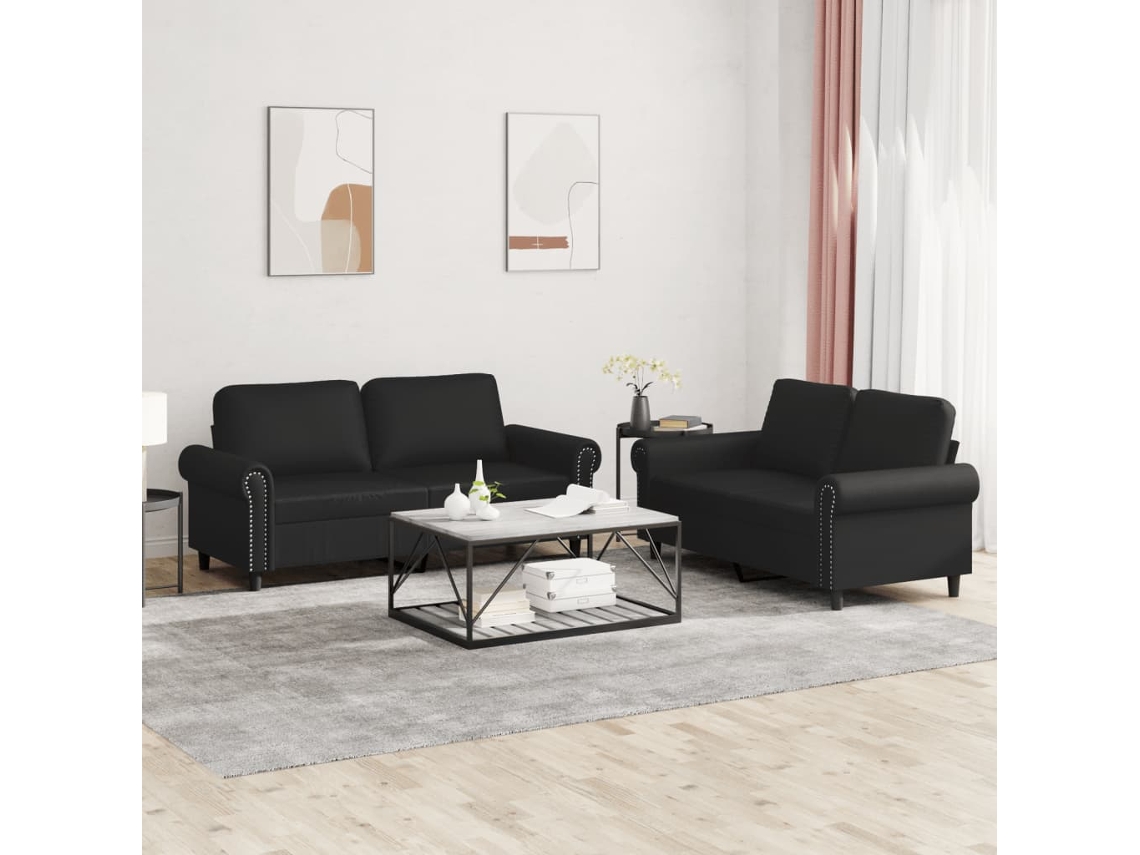 Vidaxl 2 Pcs Conjunto De Sofás Com Almofadões Couro Artificial Preto