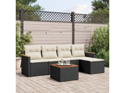 Vidaxl 6 Pcs Conjunto Sofás De Jardim C/ Almofadões Vime Pe Preto