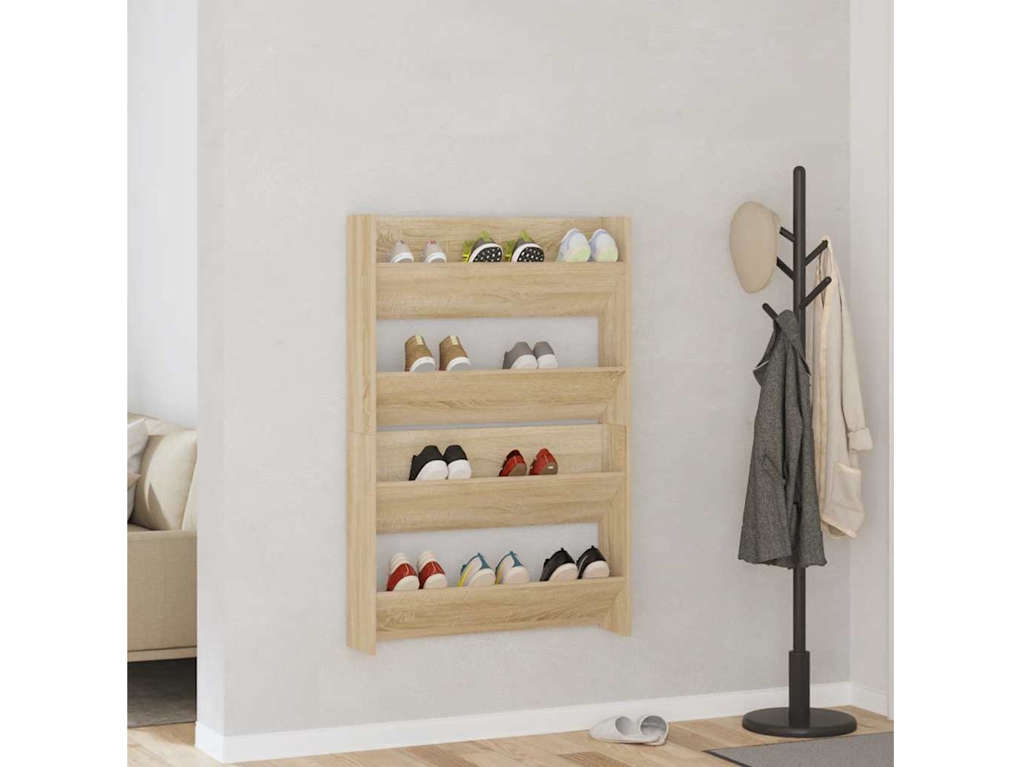 Vidaxl Sapateiras De Parede 2 Pcs 80x18x60cm Contrapl. Carvalho Sonoma