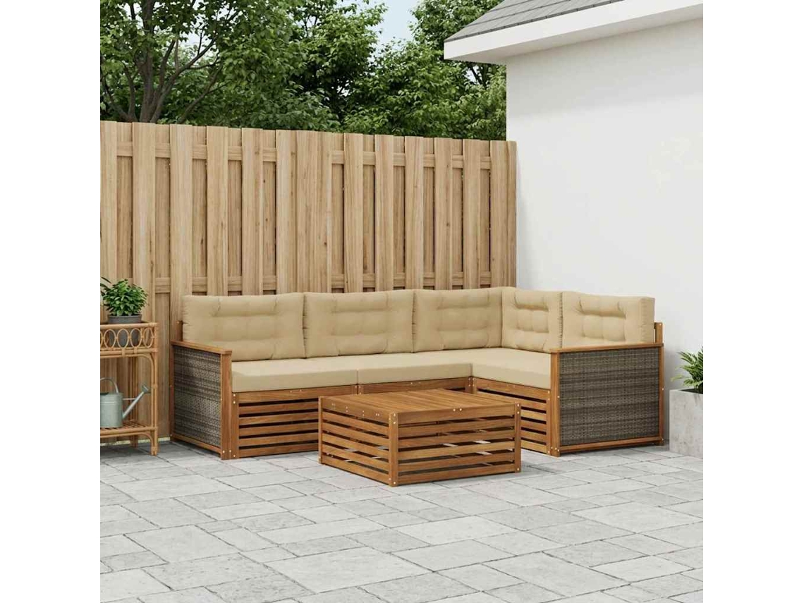 Vidaxl Conjunto De Sofás Para Exterior 5 Unid. Natural E Bege