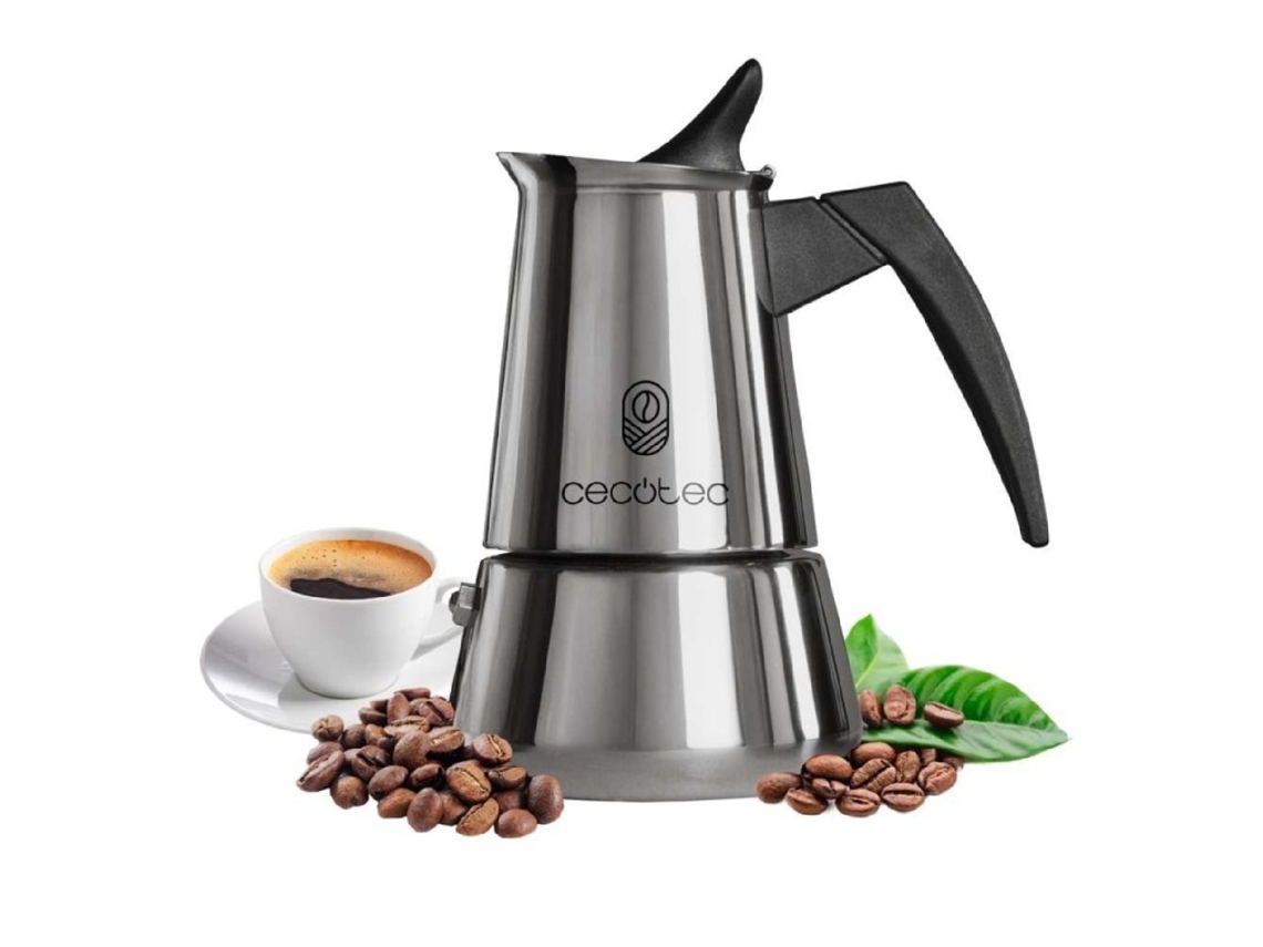 Cafeteira italiana Cecotec Piccolina 400. 200 ml, 4 xícaras de café, aço inoxidável, adequada para todos os tipos de superfícies, filtro premium.