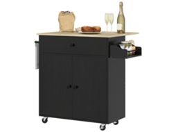 Isla De Cocina Con Ala Abatible 2 Puertas Cajón Especiero Toallero Y Estante Ajustable 106x42x87 Cm Negro Y Roble