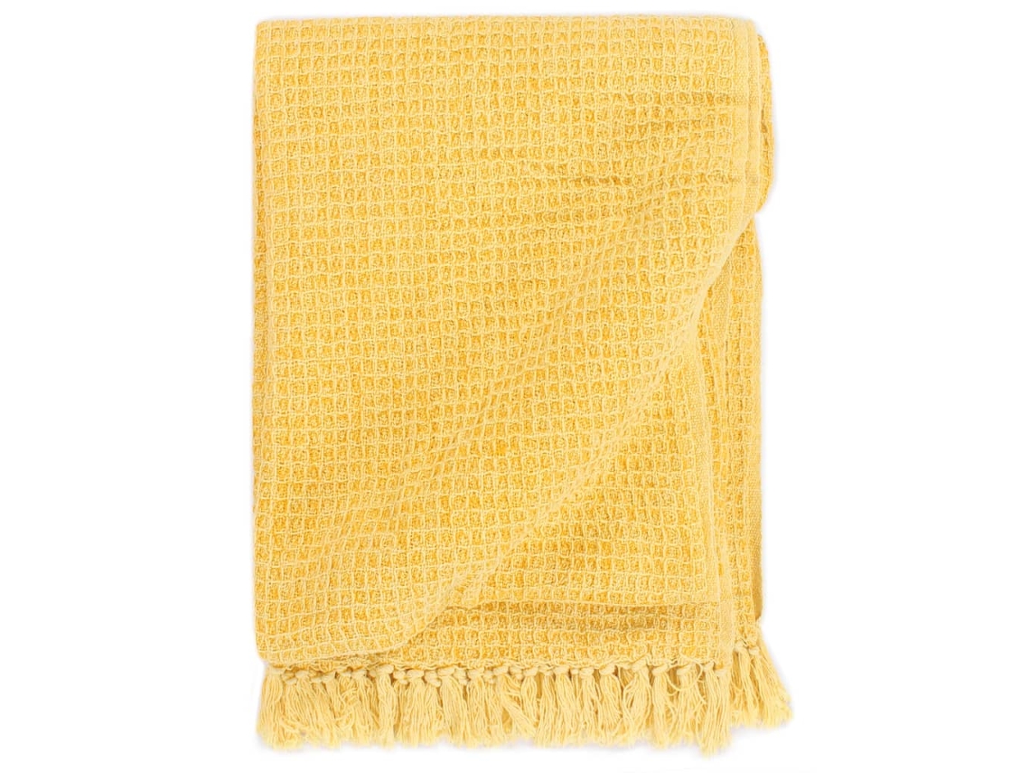 Vidaxl Manta Em Algodão 160x210 Cm Amarelo Mostarda