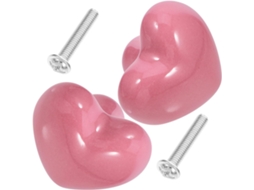 Puxadores De Cerâmica De Fácil Instalação, Conjunto De 2, Design De Coração Rosa Para Móveis.