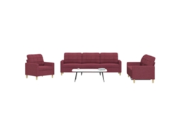 Vidaxl 3 Pcs Conjunto De Sofás Tecido Vermelho-tinto