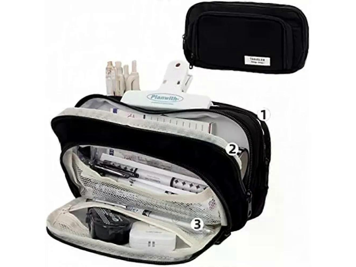 Estojo para Lápis, Grande Capacidade, 3 Compartimentos, Resistente, Preto, Estudantes AQUAFORGE