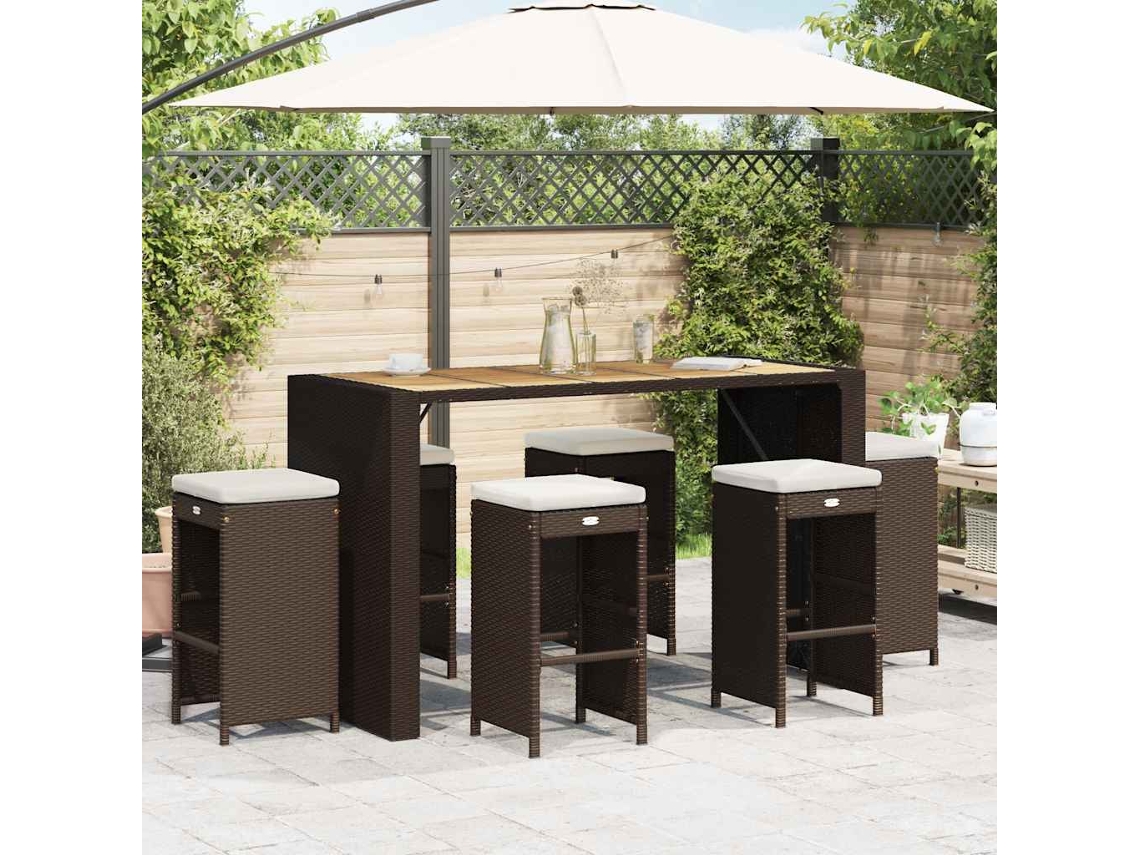 Vidaxl Bancos De Bar Para Jardim Com Almofadões 6 Pcs Vime Pe Castanho