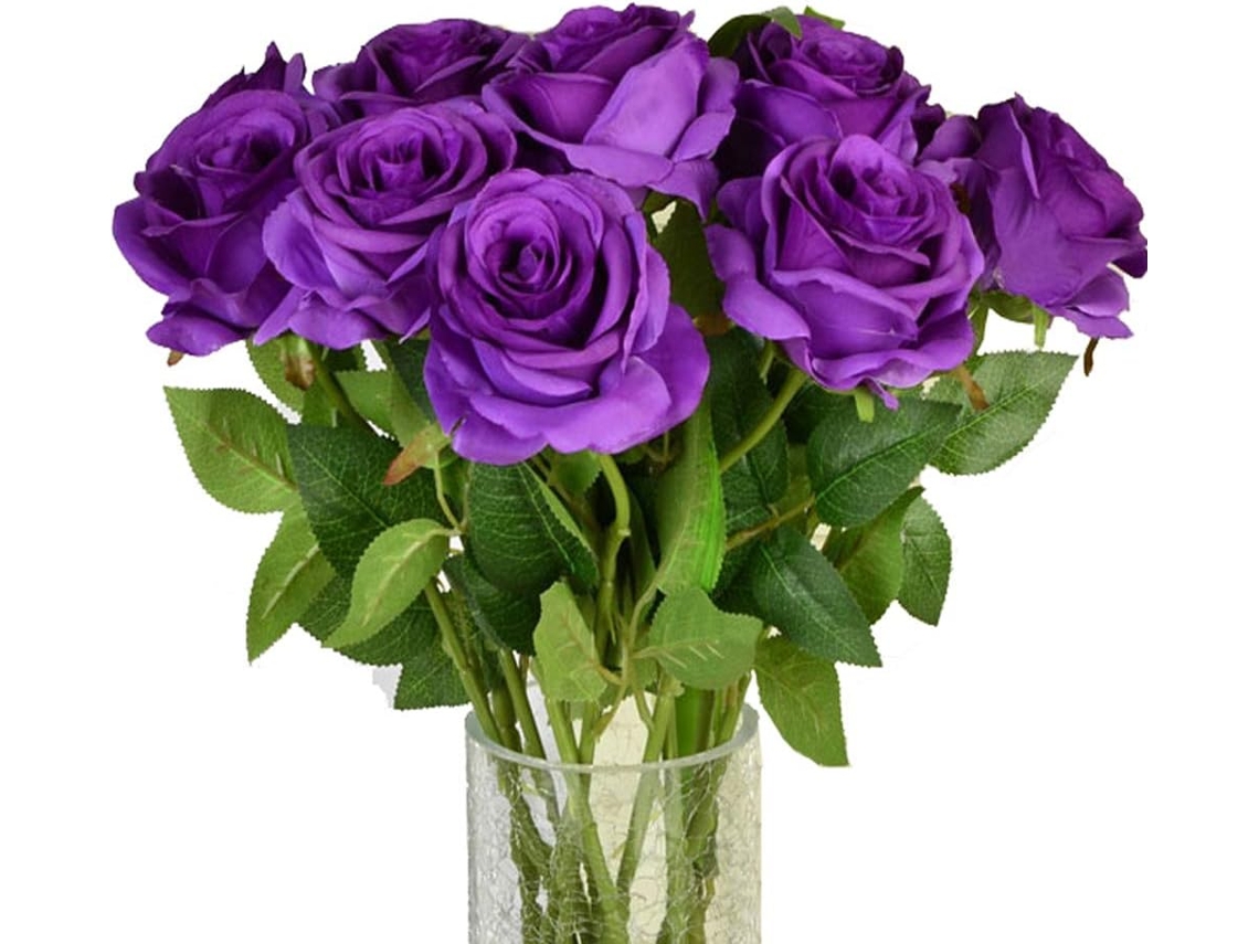 Pacote com 10 Rosas Artificiais Realistas, Flores de Seda de Caule Longo para Casa AQUAFORGE