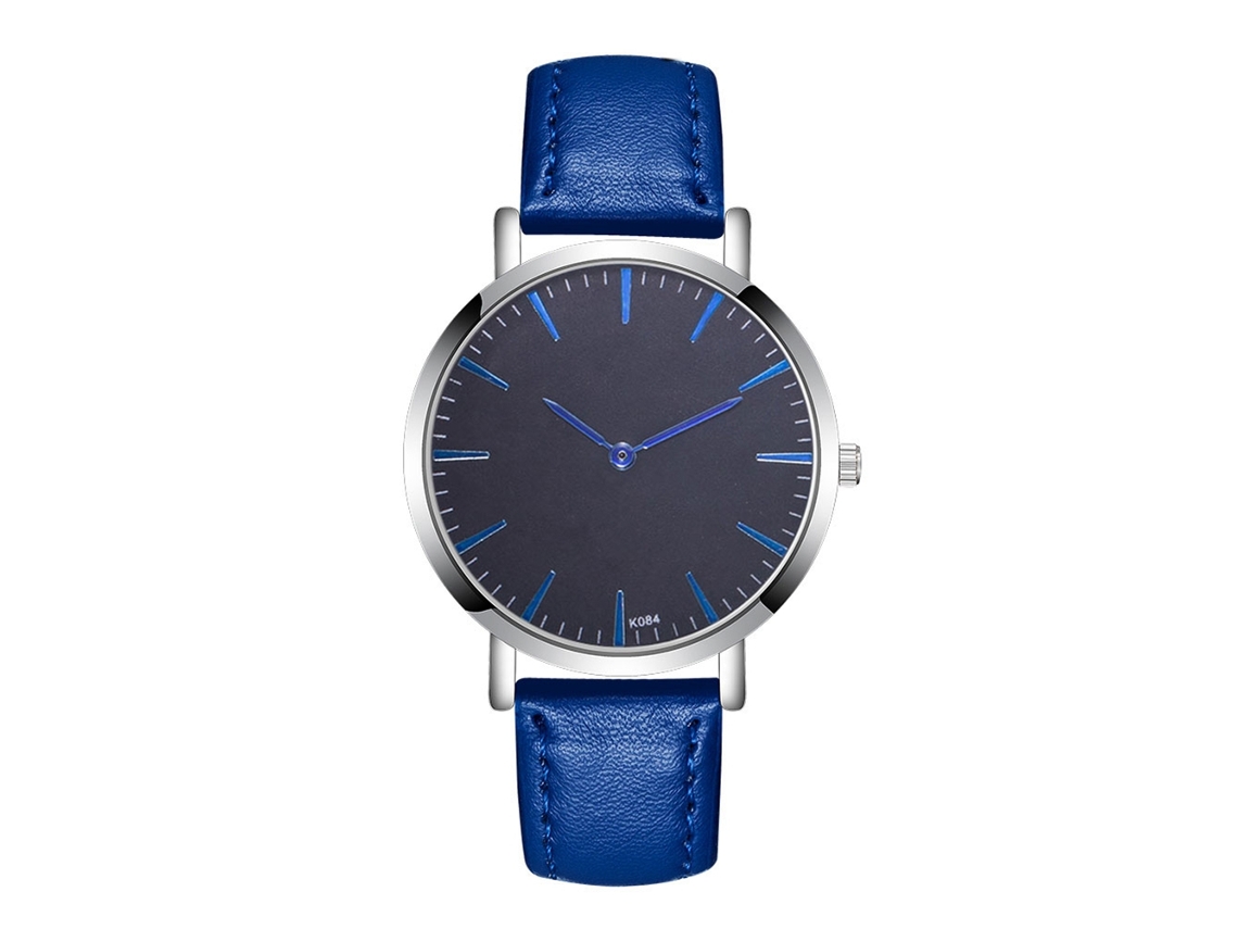 Relógio de Pulso Masculino Estilo Business Quartzo Pulseira de Couro Azul Royal