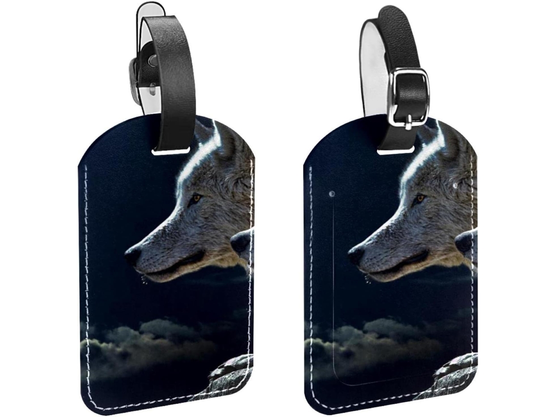Conjunto De 2 Etiquetas Bagagem Em Imitação Couro Proteção Privacidade Lobos Look The Moon