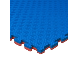 Tatame Puzzle Esteira 50 Peças 50M² Piso Tatami para Ginásio Ideal Artes Marciais 1M X 1M X 2 Cm Vermelho/Azul Acabamento 5 Linhas