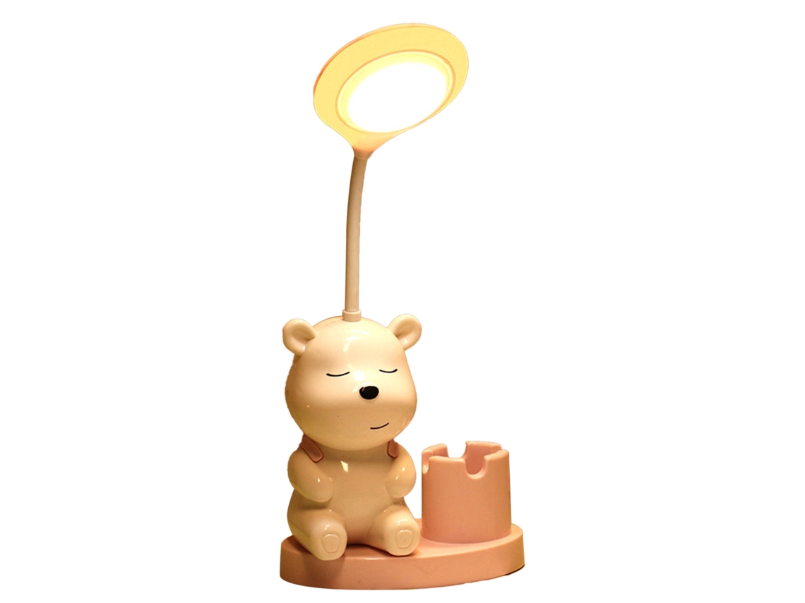 Rebe-lâmpada De Mesa Led Cartoon Com Porta Usb, Carregável, Proteção Para Os Olhos, Porta-lápis E Afiador Para Estudo E Leitura Rosa
