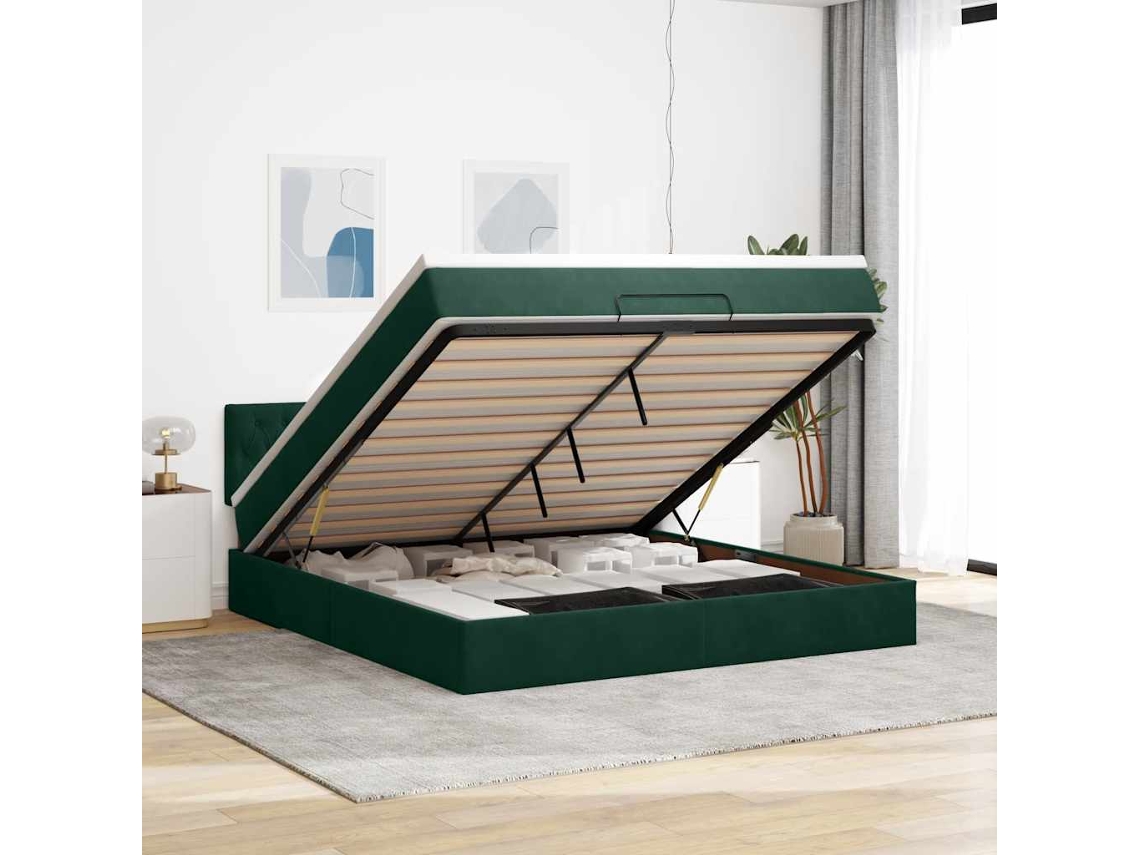 Vidaxl Estrutura De Cama Otomana Com Colchão 160x200 Cm Verde Escuro