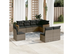 Vidaxl 8 Pcs Conjunto Sofás De Jardim C/ Almofadões Vime Pe Cinzento