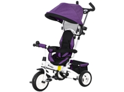 Triciclo Evolutivo para Bebés de +12 Meses 2 em 1 com Toldo Dobrável Guiador Cinto de Segurança e Cesto 95x50x106 Cm Roxo