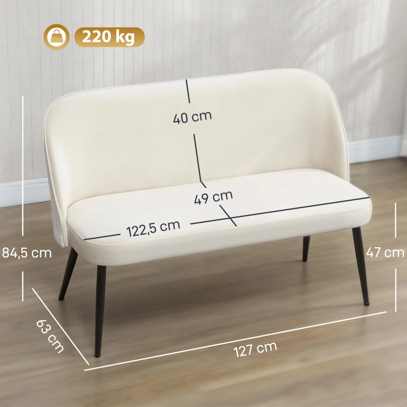 Sofá 2 Lugares Estofado Moderno, Estrutura Metal E Madeira, Tecido Aveludado, Cor Bege, Prático E Confortável Para Ambientes Domésticos.