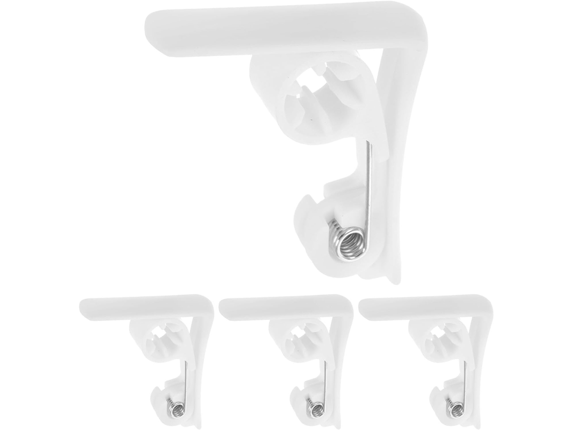 Conjunto de 4 prendedores de toalha de mesa de plástico branco, ideais para piqueniques e eventos. Resistentes ao ar livre.