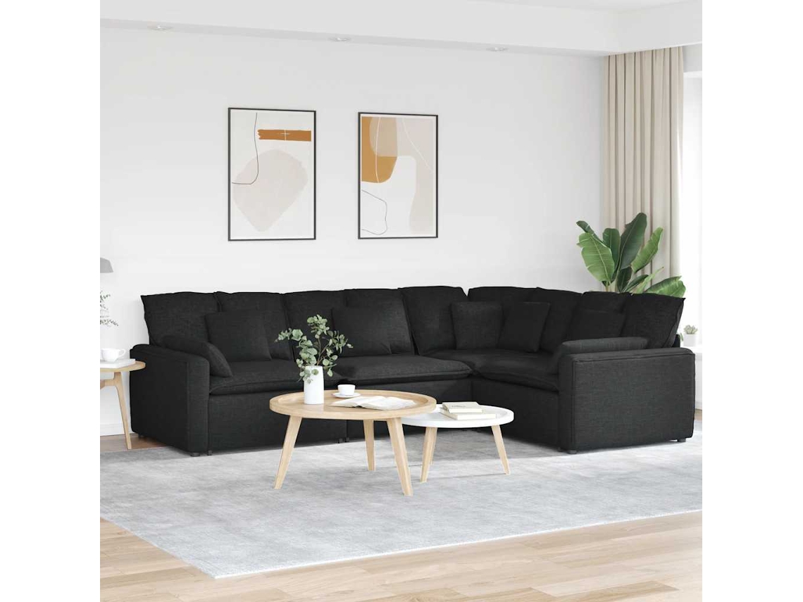 Vidaxl Sofá Modular Com Almofadas Tecido Preto