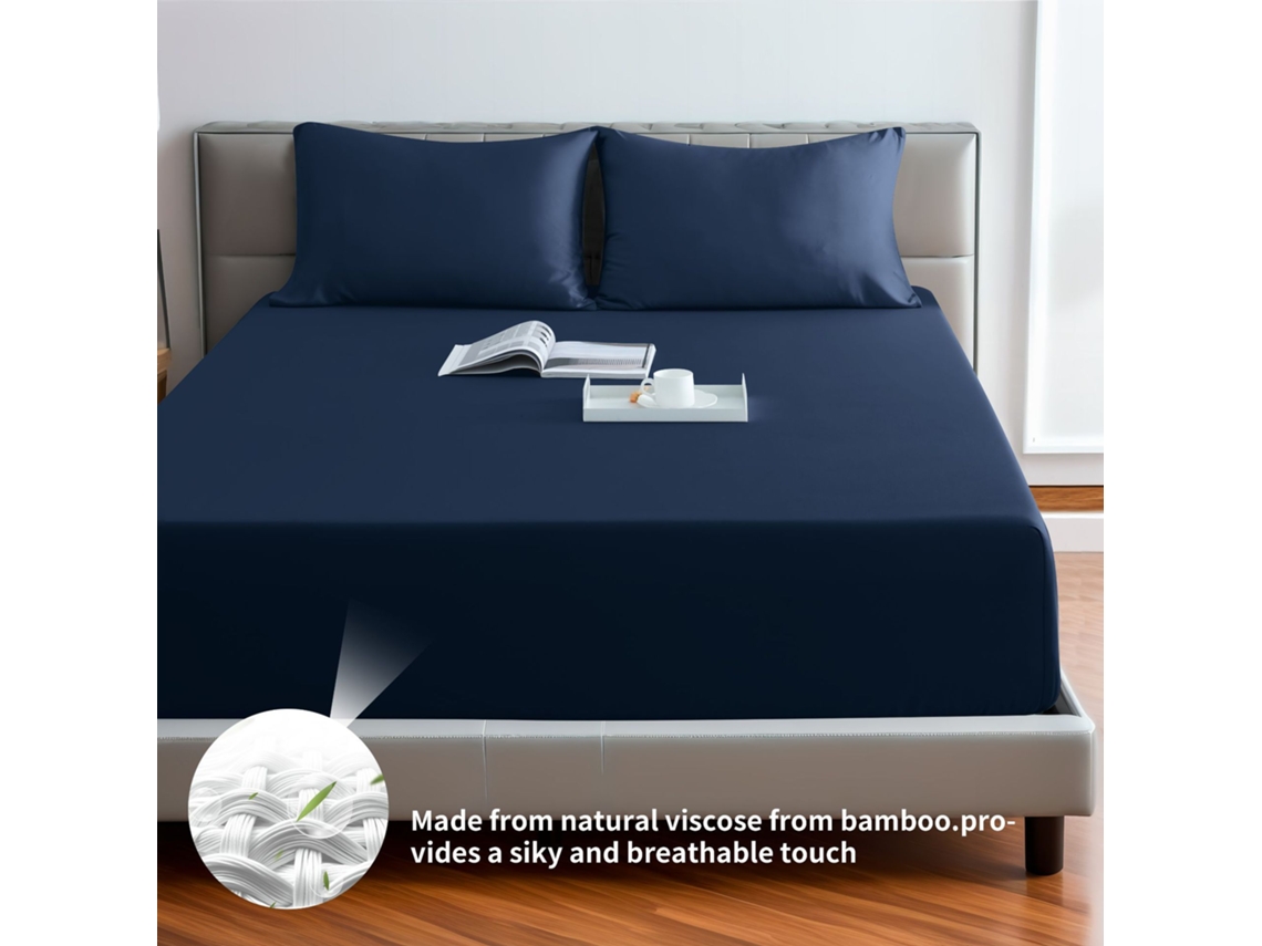 Lençol De Baixo Em Viscose De Bambu, 400 Fiospara Quem Sente Calor Ao Dormir E Transpira À Noite,bolso De 30 Cmking78*80“ Azul Escuro Hexinyigjly