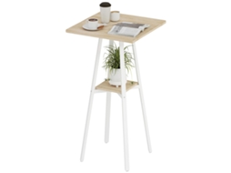 Mesa De Bar, Estrutura De Metal, Design Estiloso, Madeira Natural E Branco