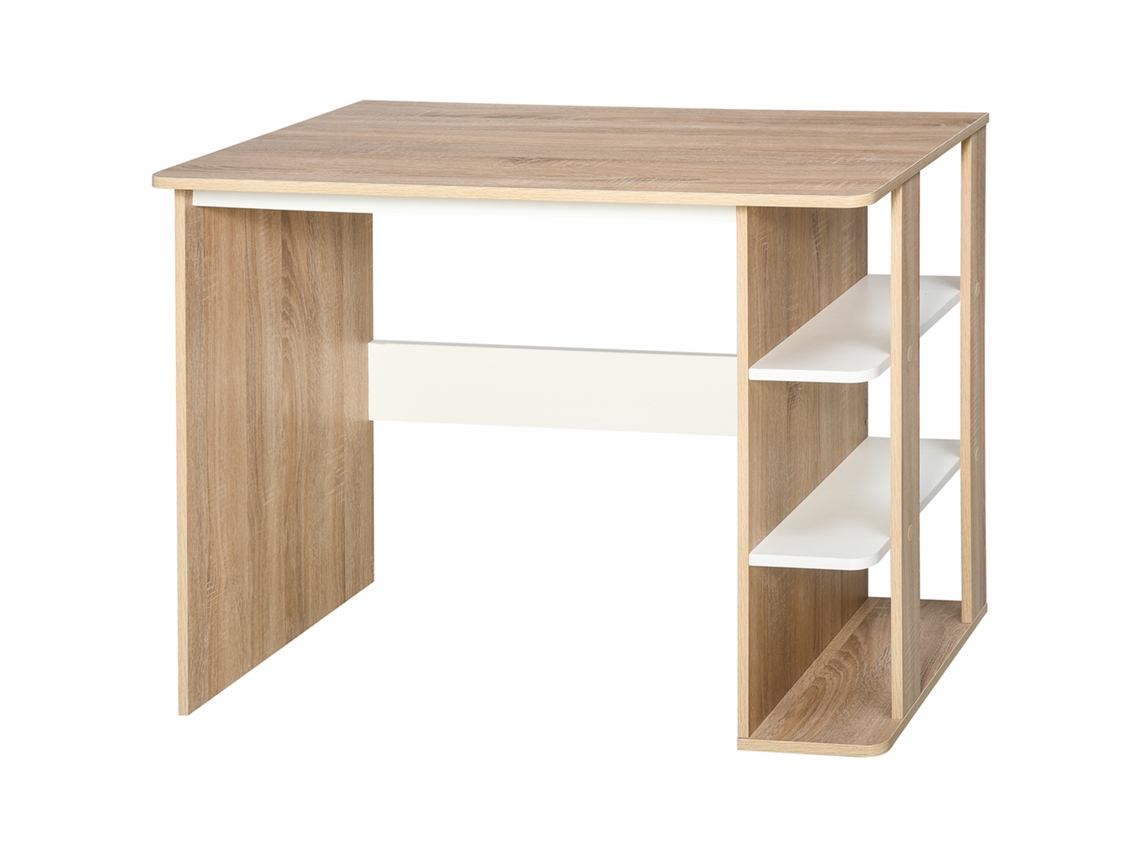 Mesa 100x55x74cm Tom Madeira, 2 em 1 com 3 Níveis de Prateleiras, Grande Área e Armazenamento para Escritório e Quarto. Ge