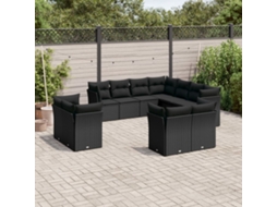 11 Pcs Conjunto Sofás De Jardim C/ Almofadões Vime Pe Preto Dkd Home Decor