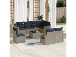 Vidaxl Conjunto De Sofá De Jardim De 9 Peças Com Almofadas Em Rattan Sintético Cinza
