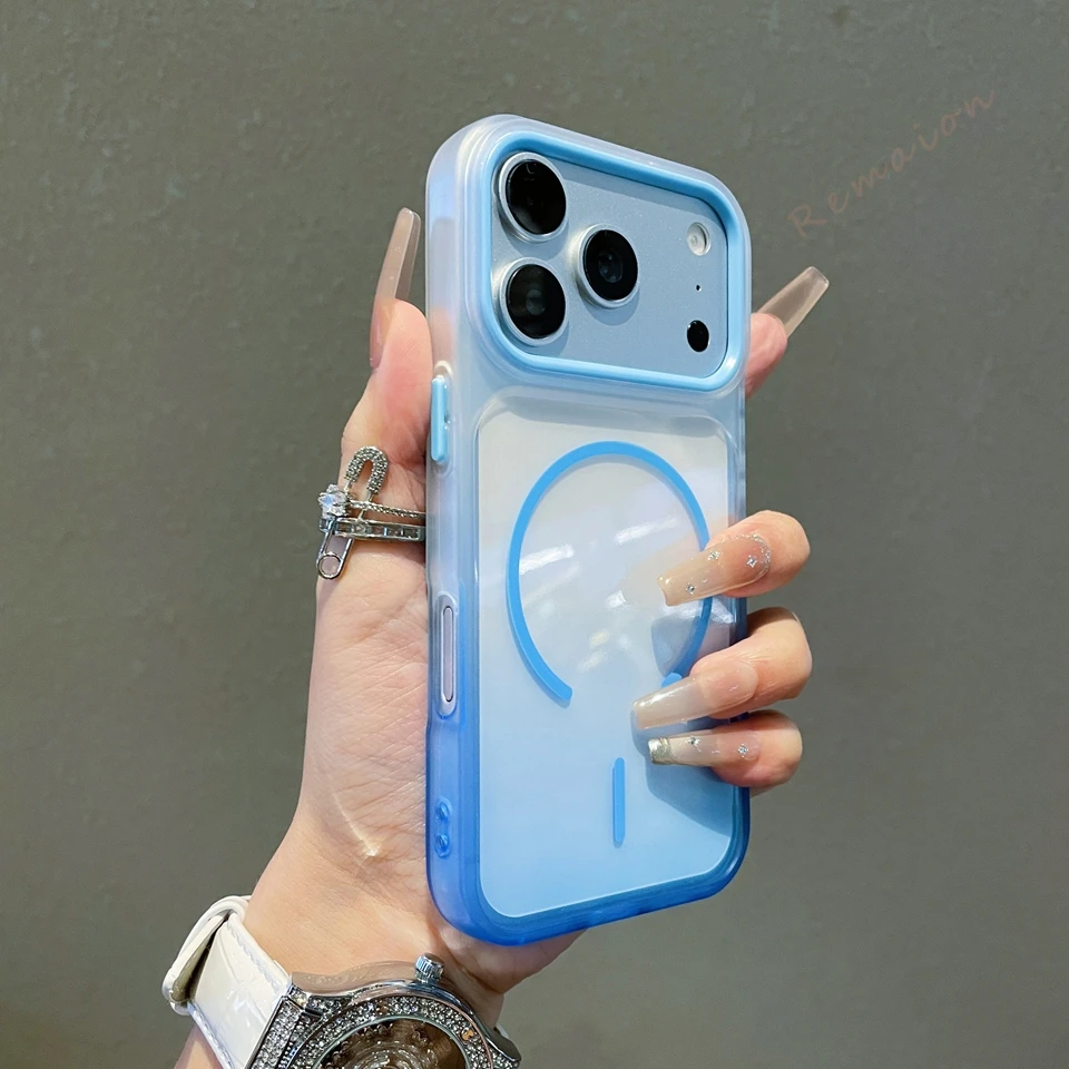 Capa Oficial Grande Para Iphone 15 Pro Max (azul), Com Janela Lateral, Proteção Contra Impactos E Efeito Degradê.