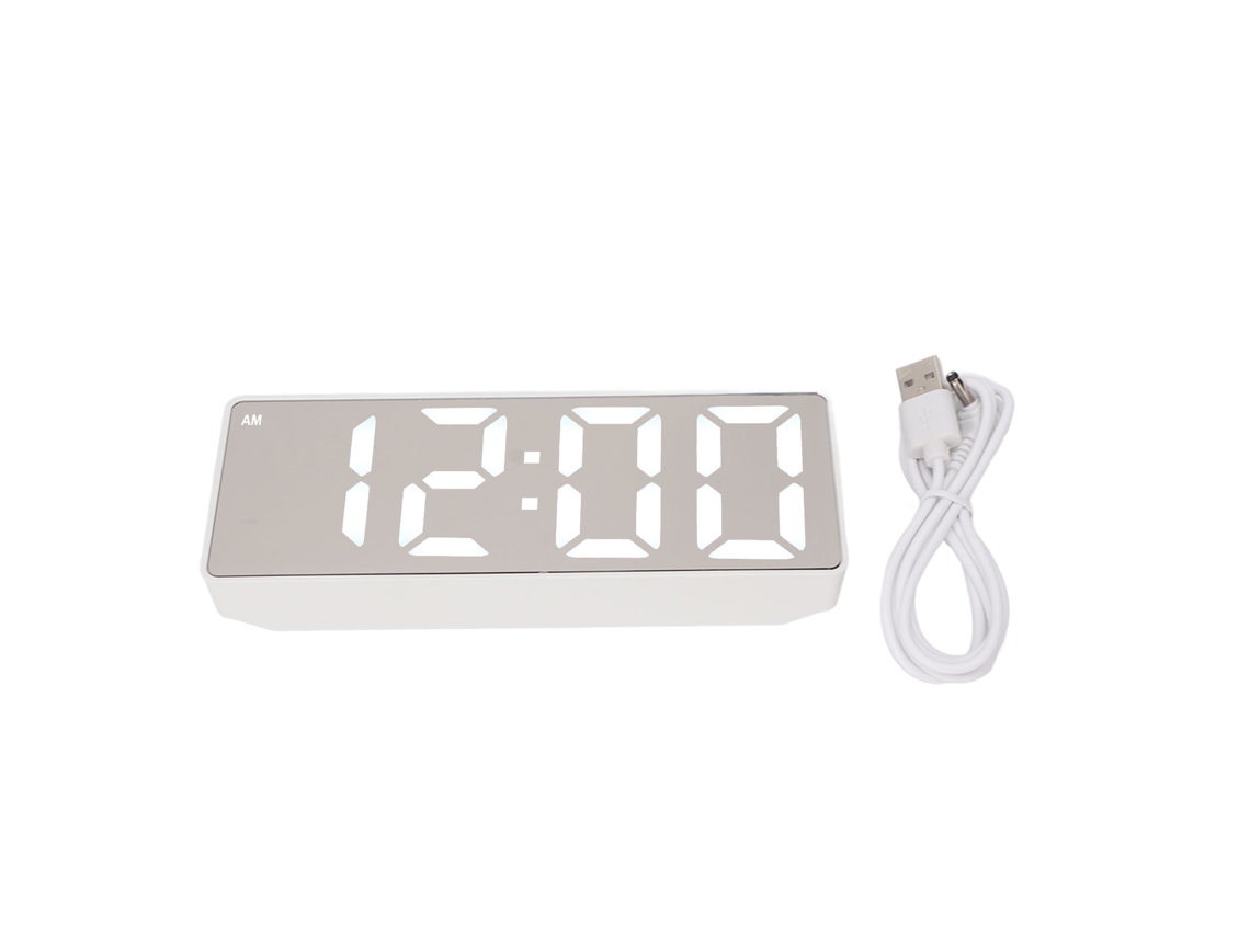 Relógio Digital Com Alarme E Tela Led Espelho Display De Temperatura Decorativo Branco Para Casa E Quarto