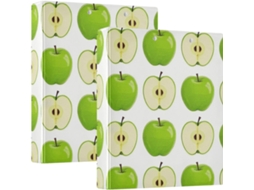 Pasta escolar rígida com estampa de frutas verdes, 3,8 cm, 1-1, 2 dobras, 3 argolas com saquinhos, pacote com 1 ou 2 unidades.