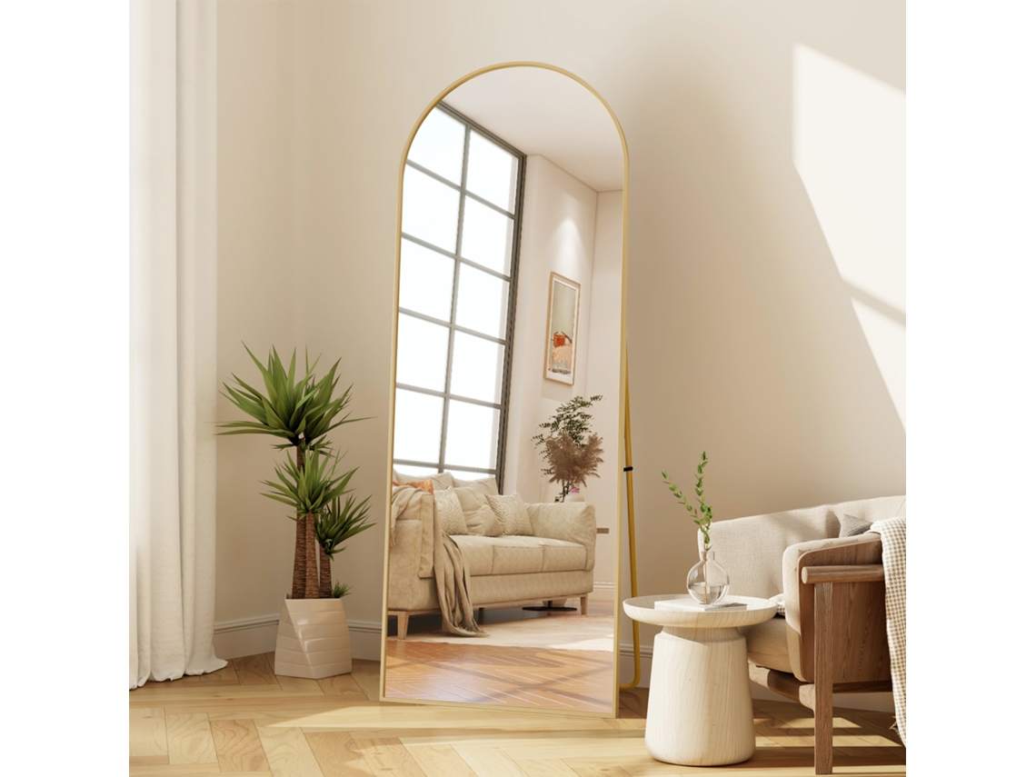 Espelho De Pé 164×54 Cm Dourado, Arqueado, Pode Pendurar Ou Apoiar No Chão, Flexível, Ideal Para Corpo Inteiro E Conferir O Look Ycone