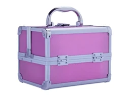 Estojo de Maquiagem Profissional Portátil de Cosméticos com Bandejas de 3 Níveis e Espelho 2 Chaves para Porta joias Manicure 15x15x20cm Rosa Ge