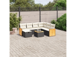 Vidaxl 8 Pcs Conjunto Sofás De Jardim Com Almofadões Vime Pe Preto
