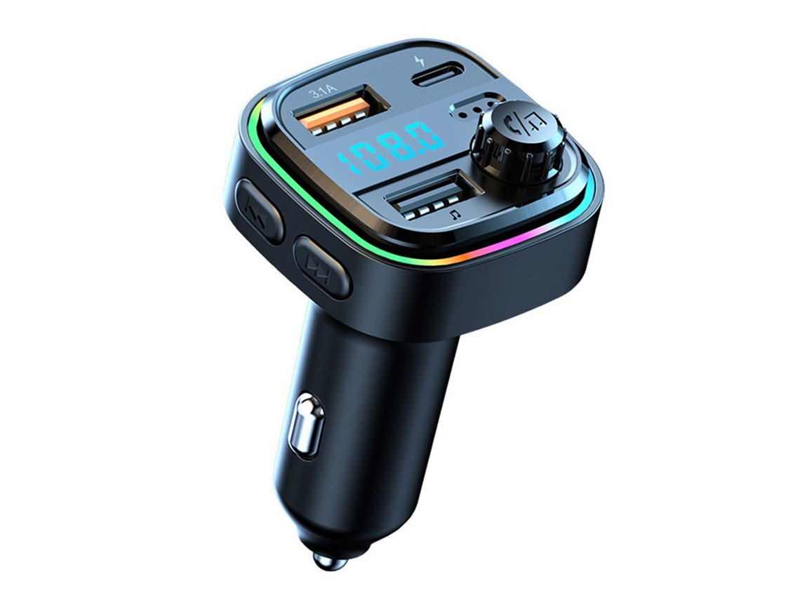 Mali transmissor Fm Carro com Usb Dual e Type C, Mp3 Player Sem Fio, Luz Rgb e Chamadas Hands Free