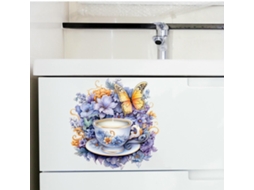 Adesivos de parede Jm Life com flores, borboletas e xícaras de café para decoração de sala de estar e quarto (2 conjuntos)