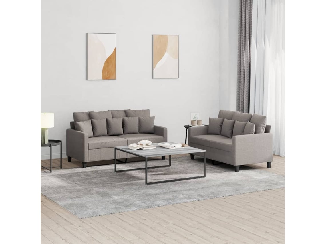 Conjunto 2 Pcs de Sofás com Almofadões Tecido Cinza-Acastanhado PANGSHIYUAN