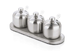 Conjunto De 3 Potes De Tempero Em Aço Inoxidável 18/8 6 Onças Com Tampa E Colher Anti-deslizante