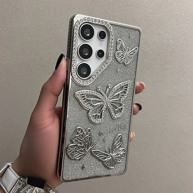 Capa Para Celular Borboleta (silver S23 Ultra) Em Tpu De Silicone Macio E Transparente.