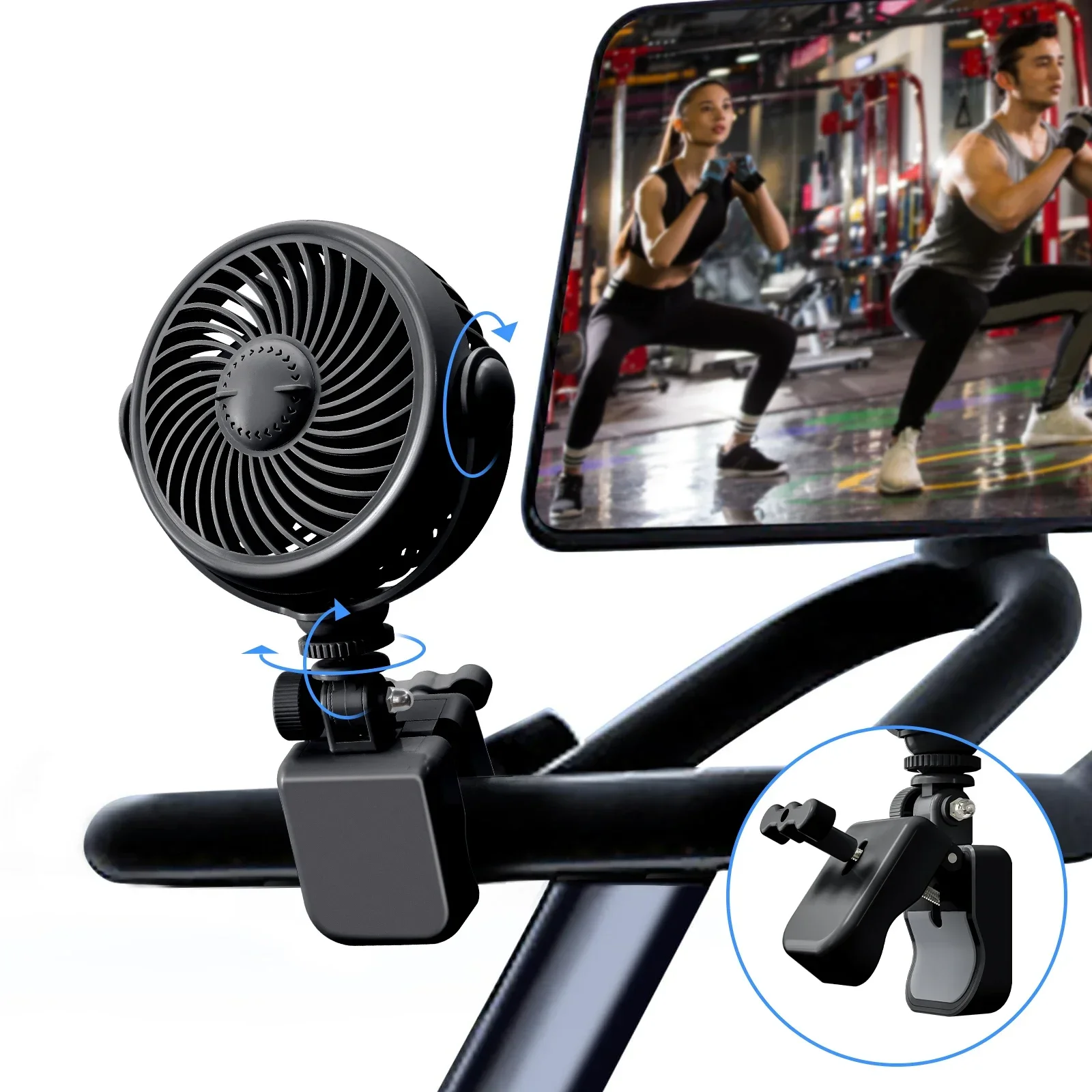 Ventilador de Clipe MDUG, 4 Velocidades, Carregamento USB Tipo C, Preto