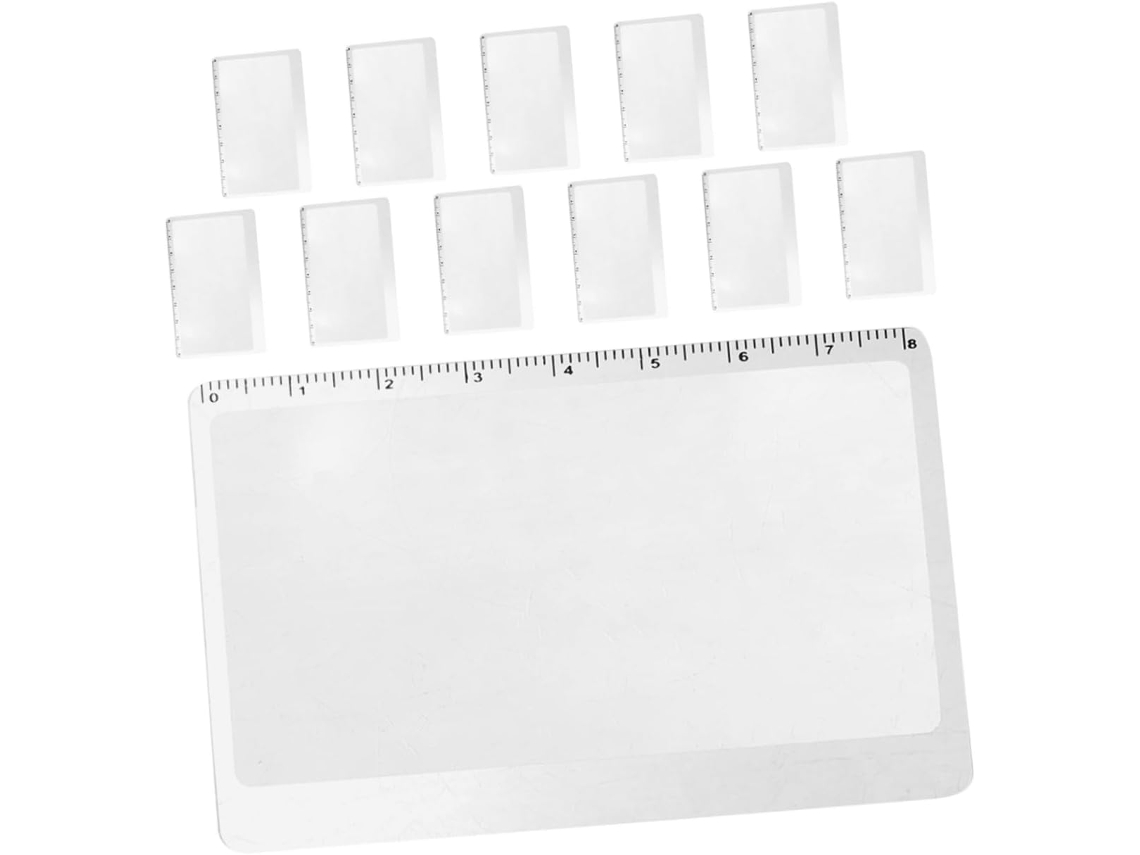 Conjunto De 12 Cartões De Bolso Portáteis Para Leitura Com Lupa, Marcador De Páginas E Escala Para Medição.