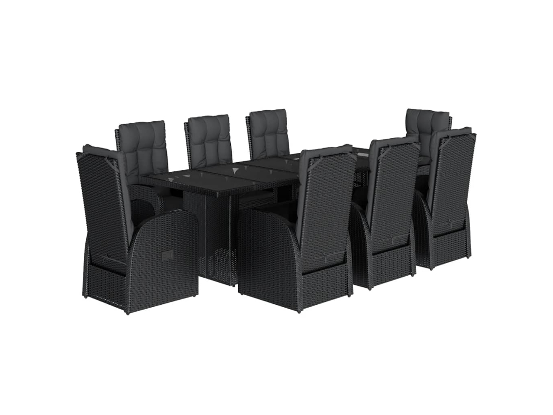 Maison Exclusive - 9 Pcs Conjunto De Jantar P/ Jardim C/ Almofadões Vime Pe Preto