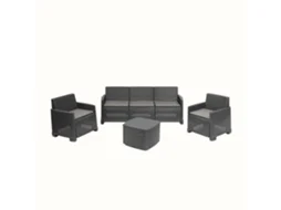 Conjunto de Jardim IPAE PROGARDEN Garda Antracite (2 Cadeirões + 1 Mesa de Apoio + 1 Sofá Triplo + 5 Almofadas) 