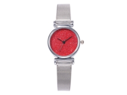 Relógio de Pulso Unisex de Quartzo com Pulseira de Malha Fina Simples Vermelho