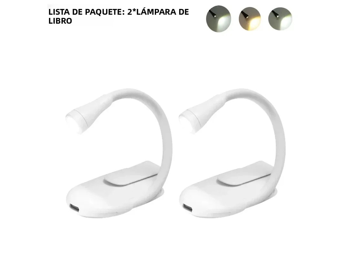 (branco, Pacote Com 2) Luz De Leitura Led Com Clipe, Rotação De 360°, Carregamento Usb.