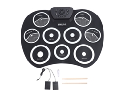 Primerox bateria Eletrônica Silicone 9 Pads Portátil com Pedal e Baquetas Usb Roll Up