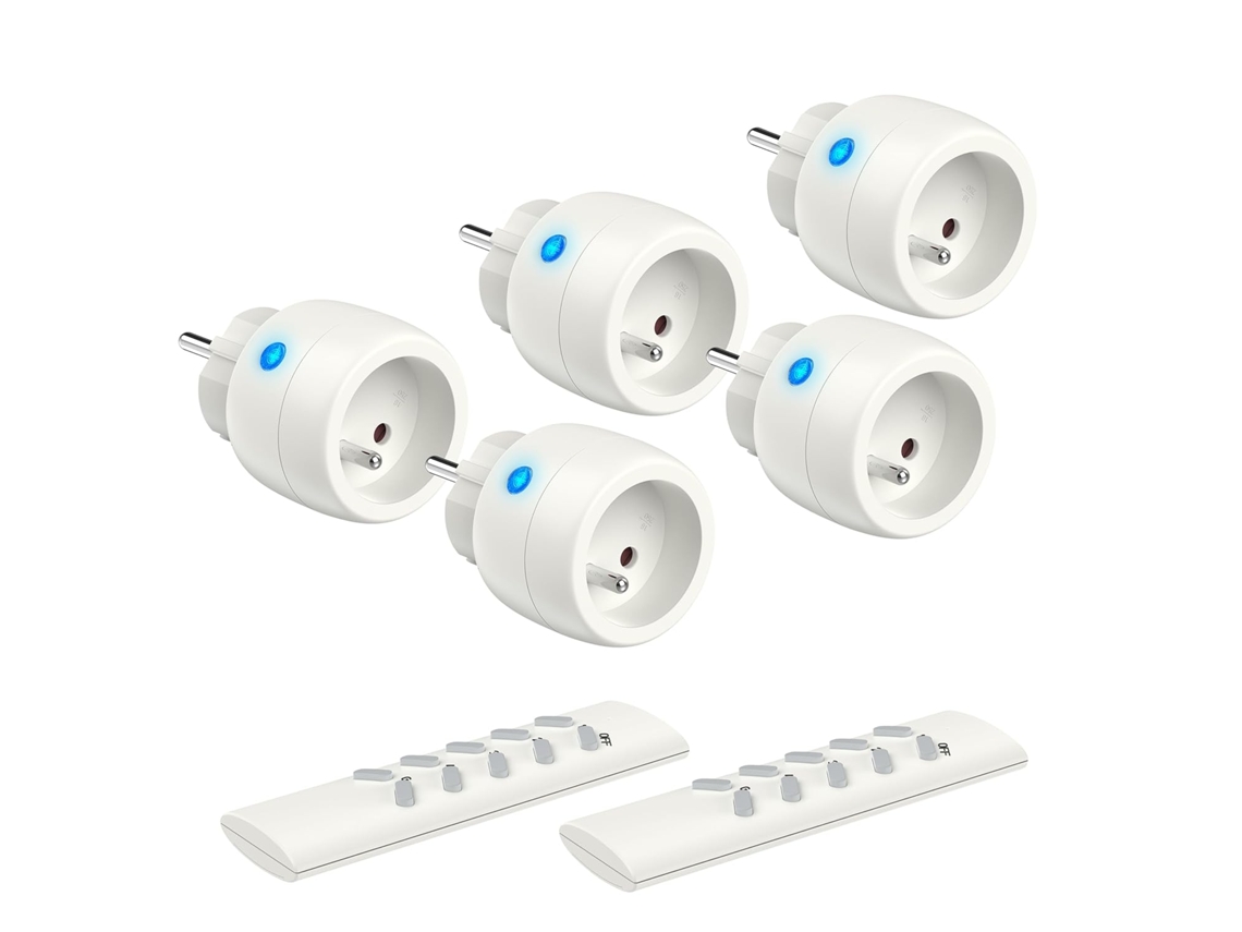 Tomada inteligente sem fio com controle remoto, timer, alcance de 30m | 2300w, 5 tomadas inteligentes com 2 controles remotos, para iluminação com controle remoto.