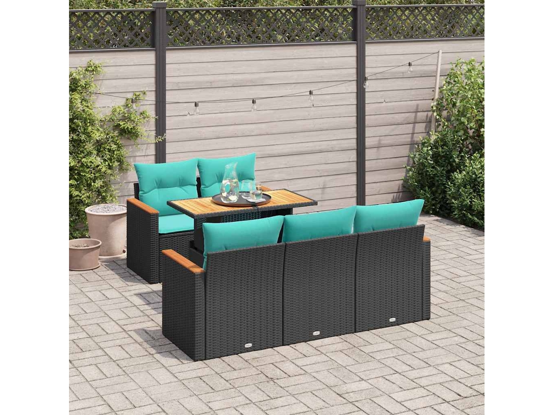 Vidaxl 6 Pcs Conjunto Sofás De Jardim C/ Almofadões Vime Pe Preto