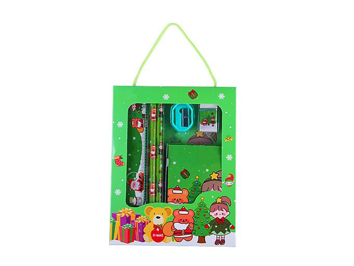 Conjunto De Papelaria De Natal Para Crianças - Lindo Cartaz Animado, Lápis, Borrador, Régua, Sacapontas, Caderno
